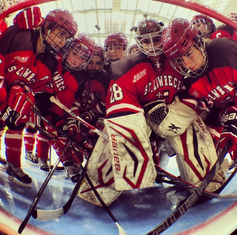 When a member of SLU’s women’s hockey team took over Instagram, she captured the starters meeting at the net just before the puck dropped for the big game.